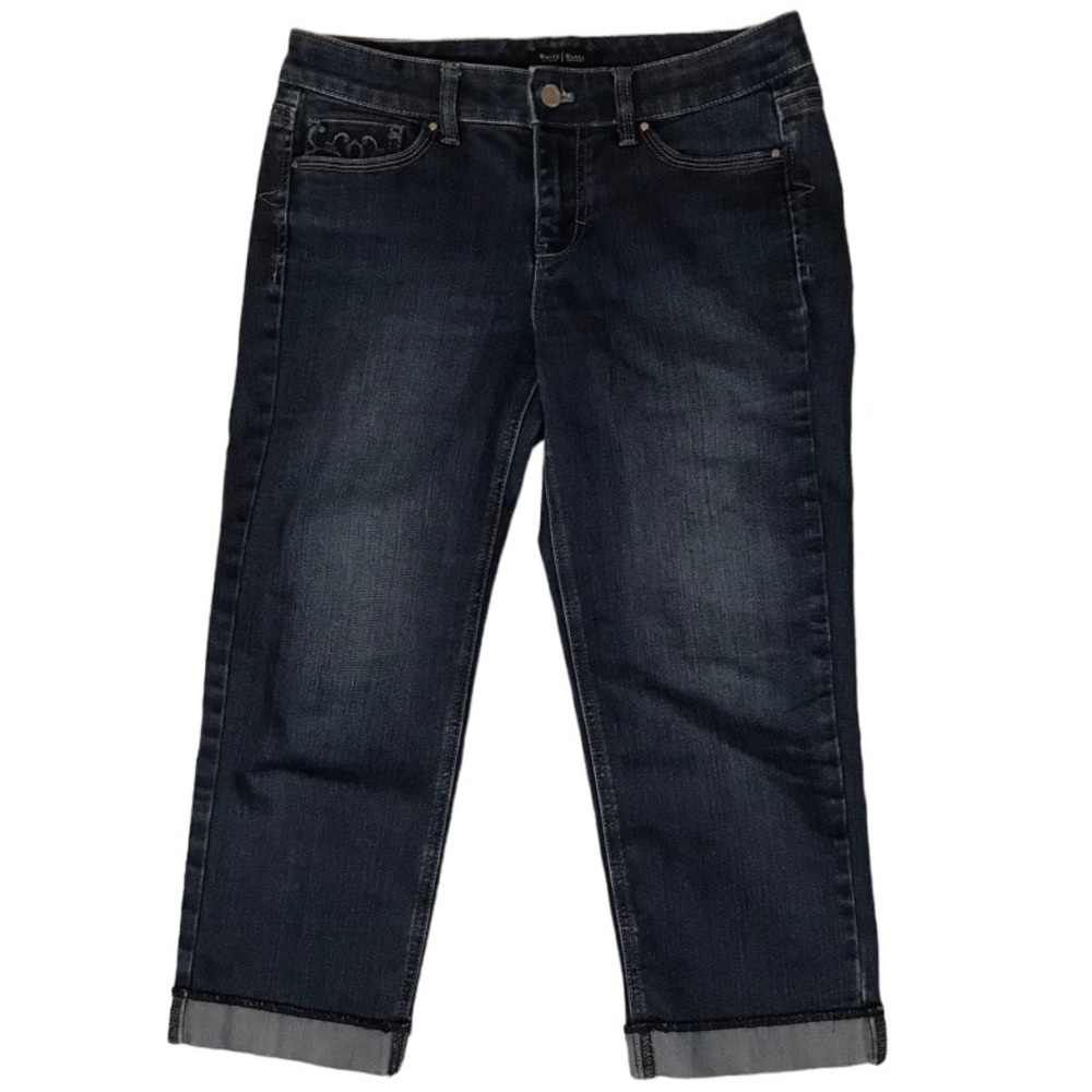 White House Black Market Crop Leg Blanc Jeans with Embroidered Pockets